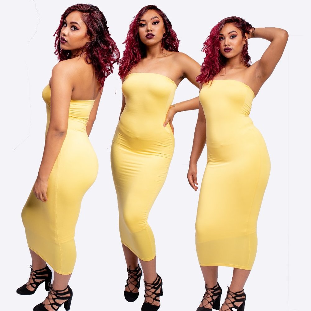 Midi Fitted Tube Dress YELLOW